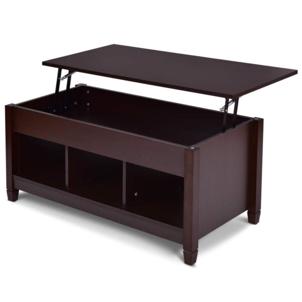 Brown Wood Lift Top Coffee Table with Hidden Storage Space - Image 2