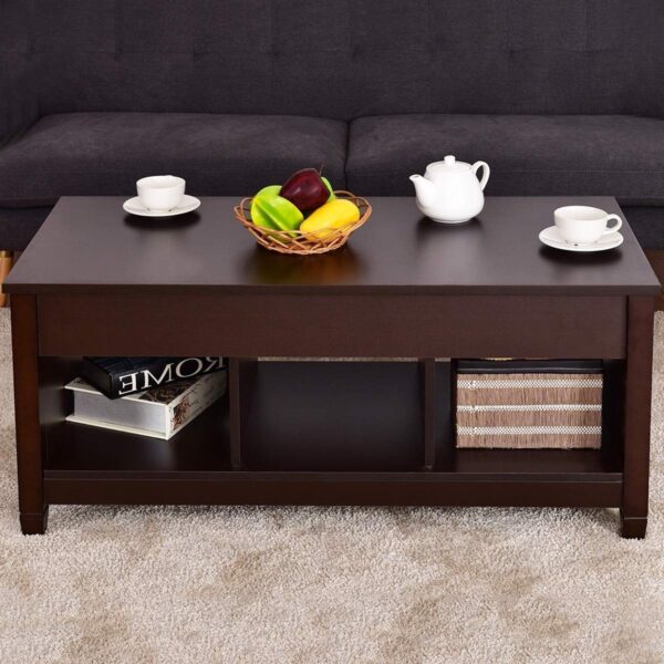 Brown Wood Lift Top Coffee Table with Hidden Storage Space - Image 4