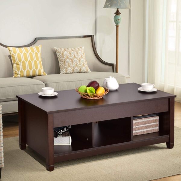 Brown Wood Lift Top Coffee Table with Hidden Storage Space - Image 5