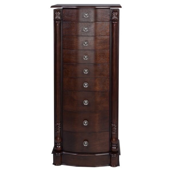Dark Brown Wood Jewelry Armoire Storage Chest with Mirror - Image 2