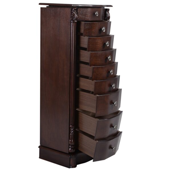 Dark Brown Wood Jewelry Armoire Storage Chest with Mirror - Image 3