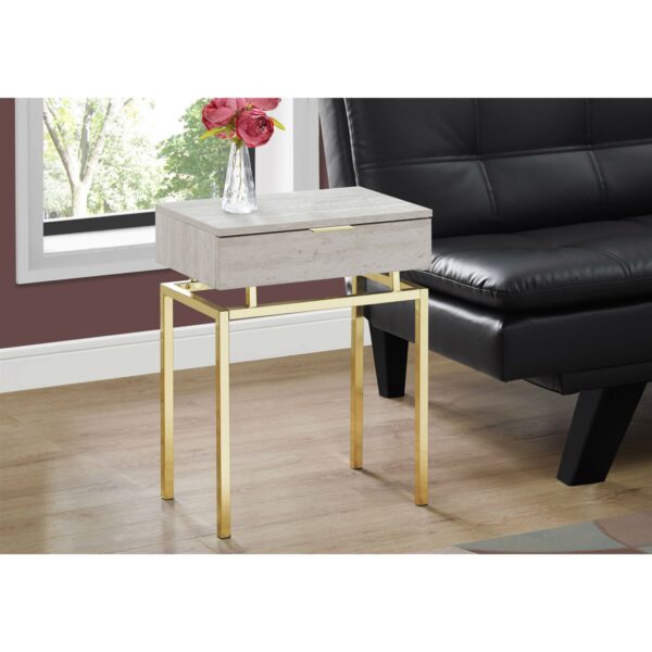 24in Modern End Table 1 Drawer Nightstand Beige Marble Gold Legs - Image 2