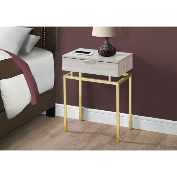 24in Modern End Table 1 Drawer Nightstand Beige Marble Gold Legs - Image 3