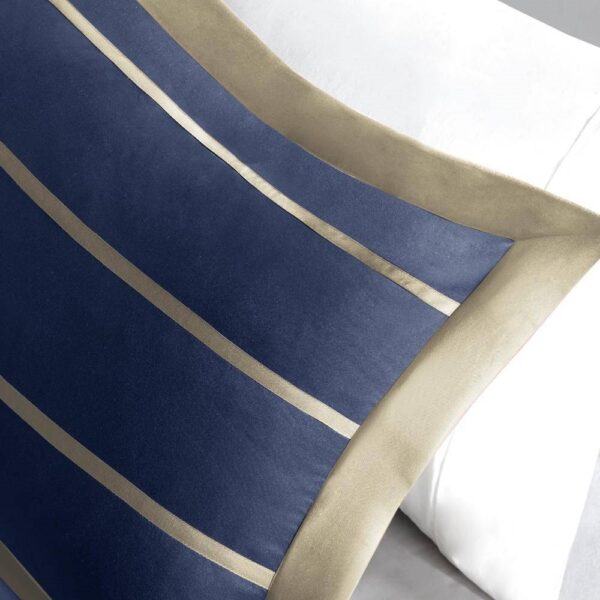 Full / Queen size Comforter Set in Navy Blue White Khaki Stripe - Image 5