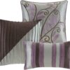 King Size 7 Piece Bed In A Bag Comforter Set Faux Silk Purple Gray Stripes - Image 4