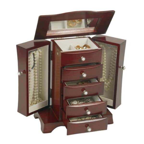4-Drawer Jewelry Box in Cherry / Mahogany Wood Finish - Image 2