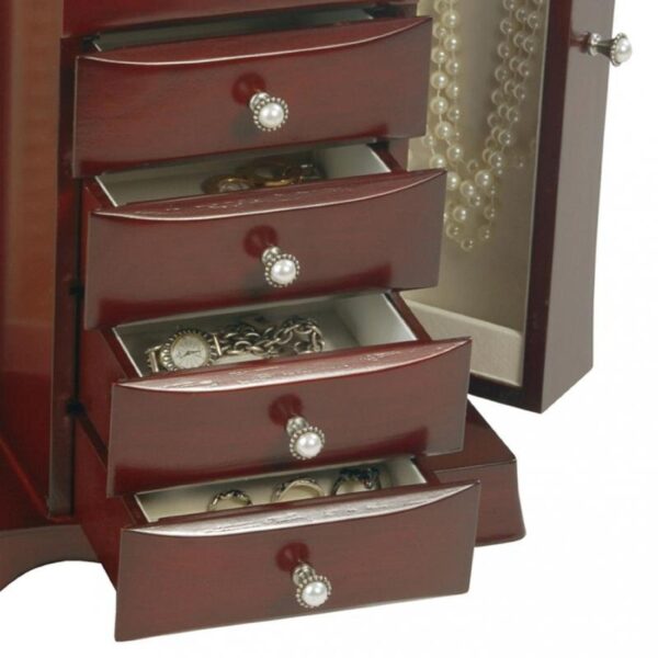 4-Drawer Jewelry Box in Cherry / Mahogany Wood Finish - Image 3
