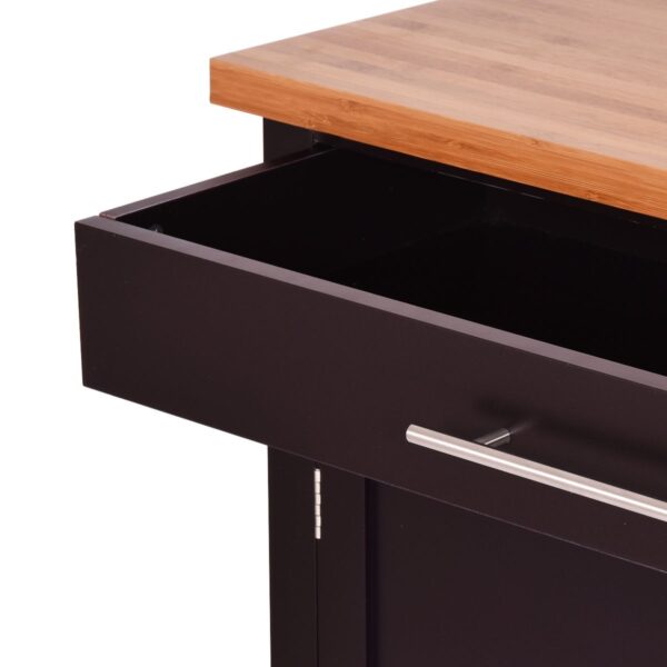 Modern Black Bamboo Kitchen Island Cart with Wood Top - Image 2