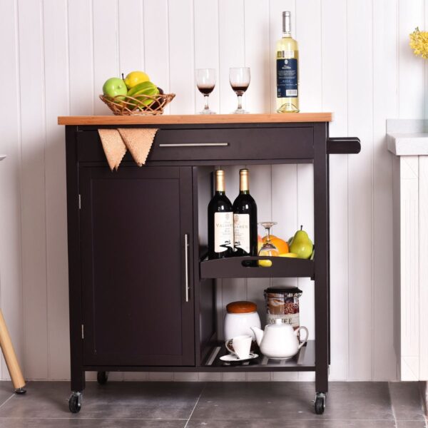Modern Black Bamboo Kitchen Island Cart with Wood Top - Image 3