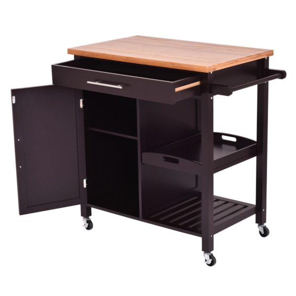 Modern Black Bamboo Kitchen Island Cart with Wood Top - Image 5