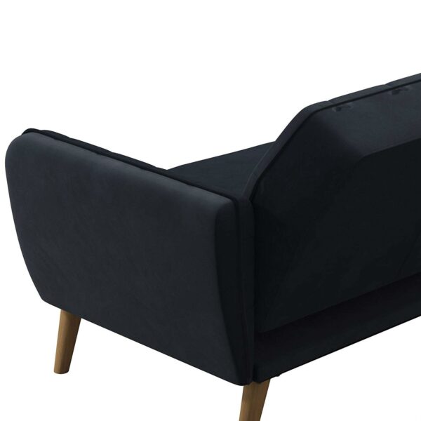 Memory Foam Blue Velvet Upholstered Futon Sofa Bed with Mid-Century Style Wood Legs - Image 4