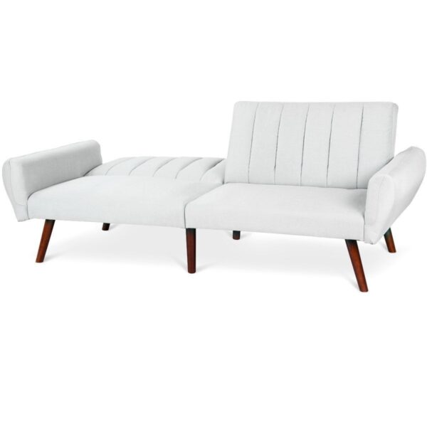 Modern Mid-Century Grey Linen Split-Back Futon Sofa Bed Couch - Image 3