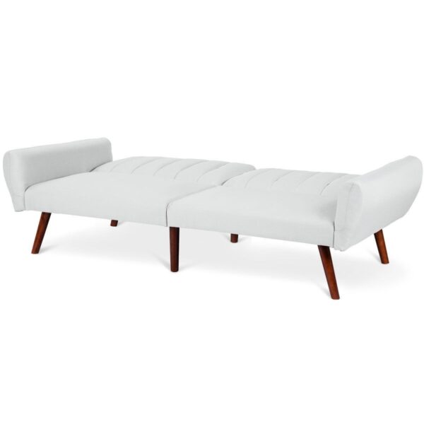 Modern Mid-Century Grey Linen Split-Back Futon Sofa Bed Couch - Image 4