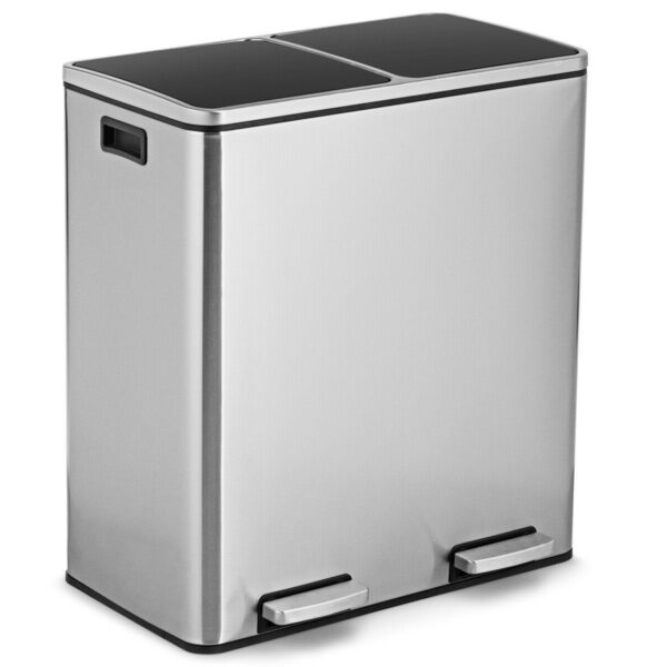 Modern Dual Compartment 16-Gallon Trash Can Recycle Bin with Step Pedal Design - Image 3