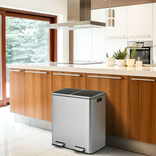 Modern Dual Compartment 16-Gallon Trash Can Recycle Bin with Step Pedal Design - Image 4