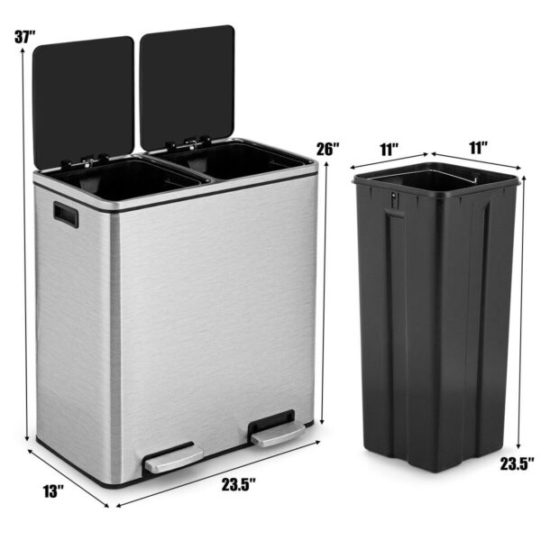 Modern Dual Compartment 16-Gallon Trash Can Recycle Bin with Step Pedal Design - Image 5