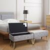 Mid-Century Style Ottoman Footrest Storage Bench in Grey and White - Image 3