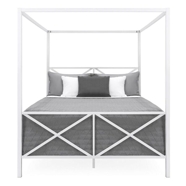 Queen size Modern Industrial Style White Metal Canopy Bed Frame - Image 2