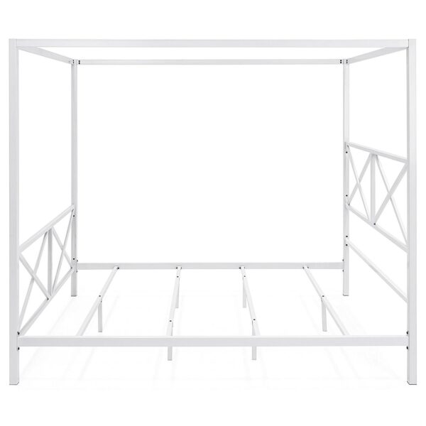 Queen size Modern Industrial Style White Metal Canopy Bed Frame - Image 3