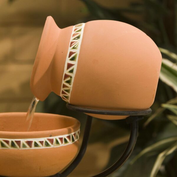 Terracotta 5-Tier Bowls Outdoor Solar Fountain Bird Bath - Image 2