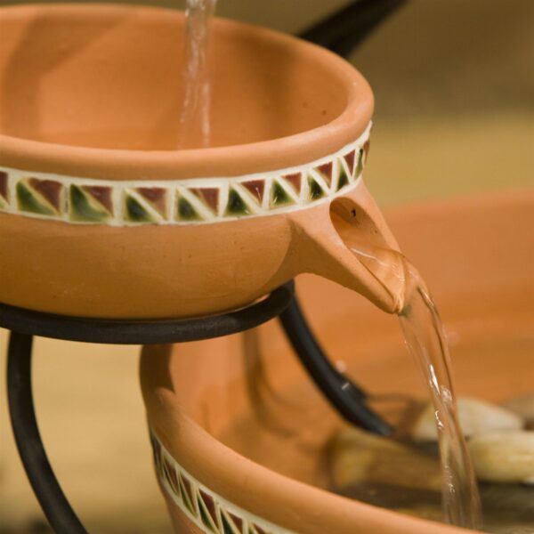 Terracotta 5-Tier Bowls Outdoor Solar Fountain Bird Bath - Image 3