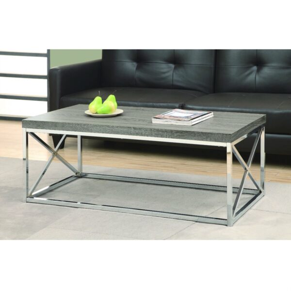 Modern Coffee Table with Chrome Metal Frame and Dark Taupe Wood Top - Image 2