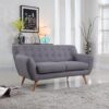 Modern Light Grey Linen Fabric Mid-Century Tufted Sofa Loveseat - Image 2