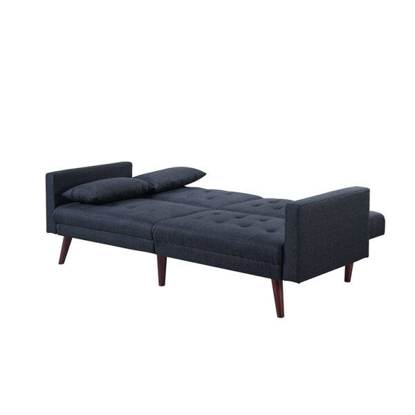 Modern Mid-Century Sleeper Sofa Bed in Dark Blue Black Linen - Image 2