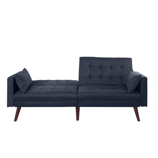Modern Mid-Century Sleeper Sofa Bed in Dark Blue Black Linen - Image 3