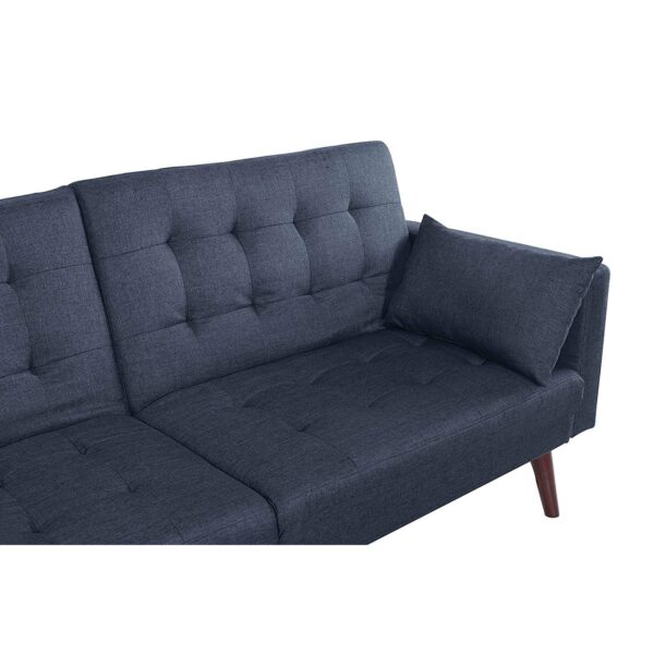 Modern Mid-Century Sleeper Sofa Bed in Dark Blue Black Linen - Image 4