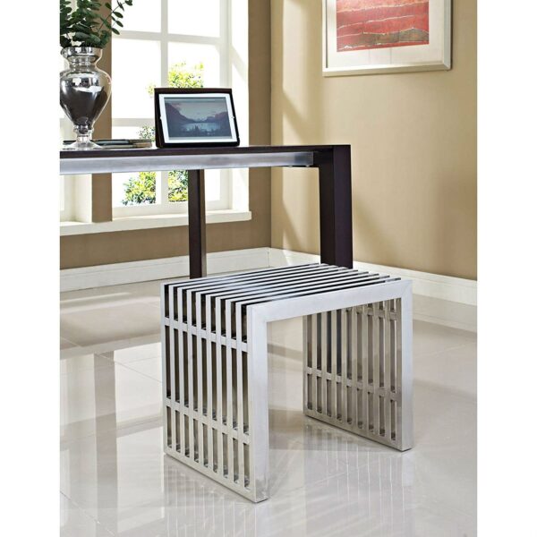 Mid-Century Modern Stainless Steel Accent Bench - Image 4