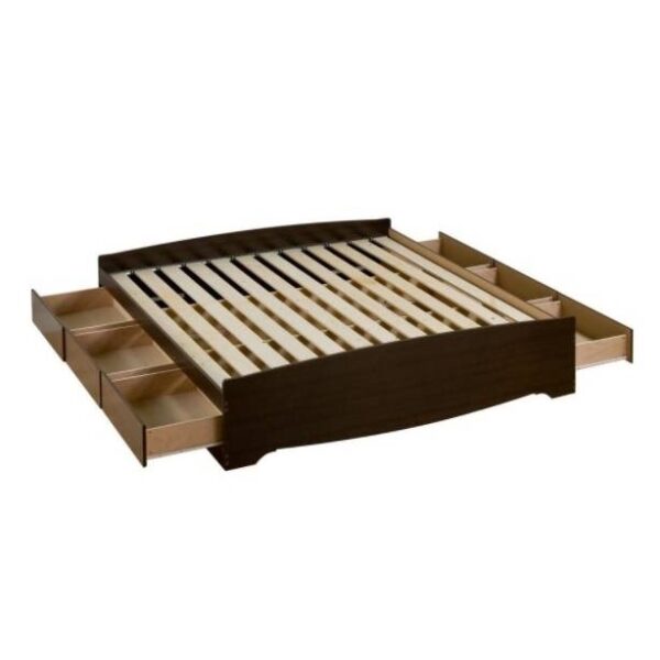 King size Modern Espresso Platform Bed Frame with 6 Storage Drawers - Image 5