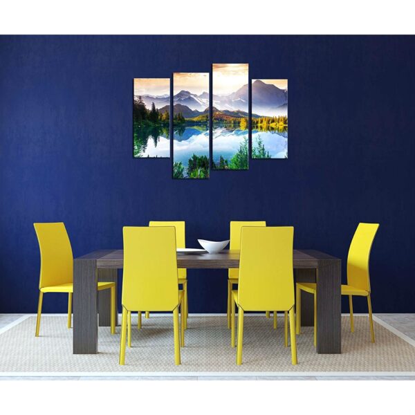 Mountain Forest Lake 4-Panel Wall Art Canvas Print Picture - Image 3