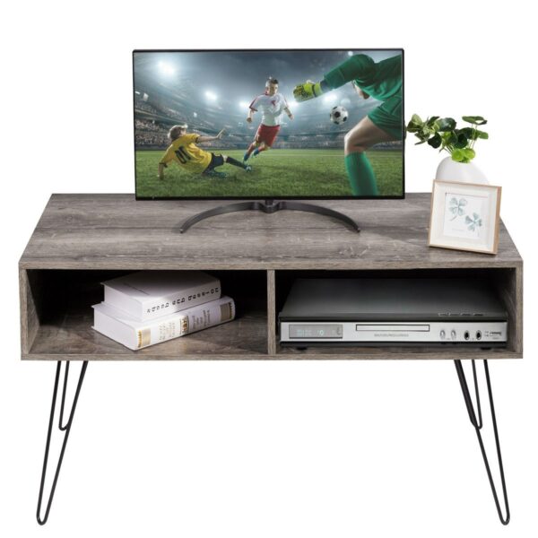 Modern TV Stand in Oak Wood Finish with Metal Legs - Fits up to 42-inch TV - Image 2