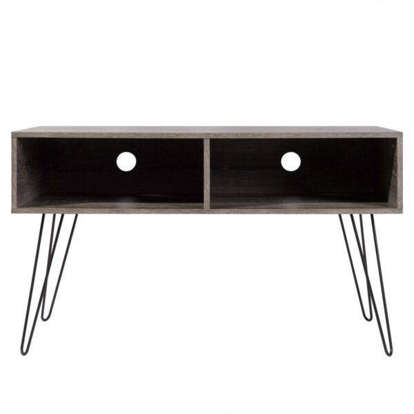 Modern TV Stand in Oak Wood Finish with Metal Legs - Fits up to 42-inch TV - Image 4