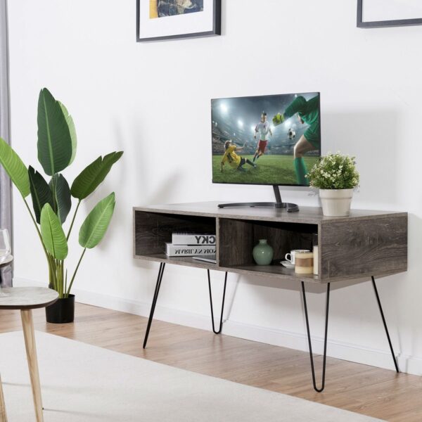 Modern TV Stand in Oak Wood Finish with Metal Legs - Fits up to 42-inch TV - Image 5