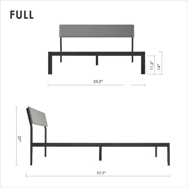 Full Size Grey Soft Fabric Metal Headboard Platform Bed Wooden Slats - Image 3