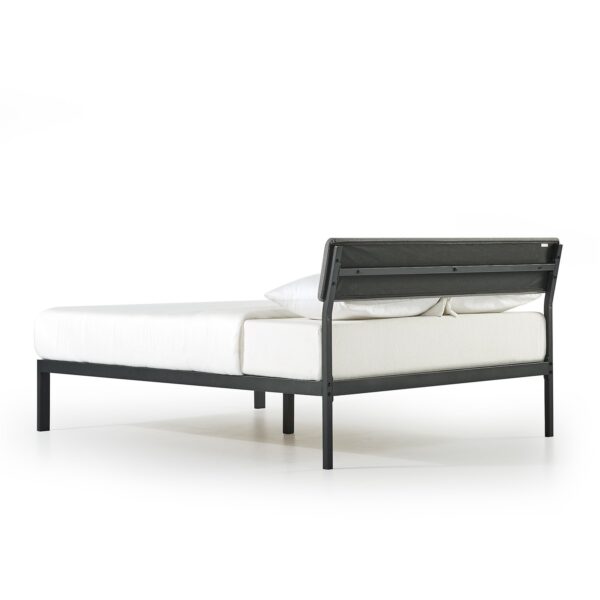 Full Size Grey Soft Fabric Metal Headboard Platform Bed Wooden Slats - Image 4