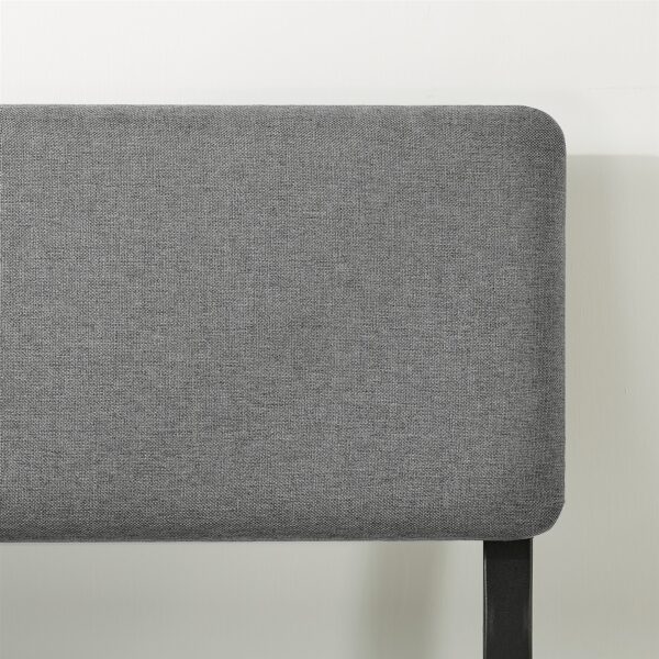 Full Size Grey Soft Fabric Metal Headboard Platform Bed Wooden Slats - Image 5