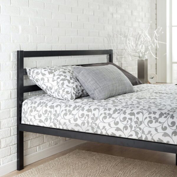 Full Metal Platform Bed with Headboard and Wood Slats - Image 2