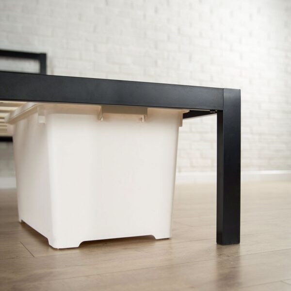 Full Metal Platform Bed with Headboard and Wood Slats - Image 3