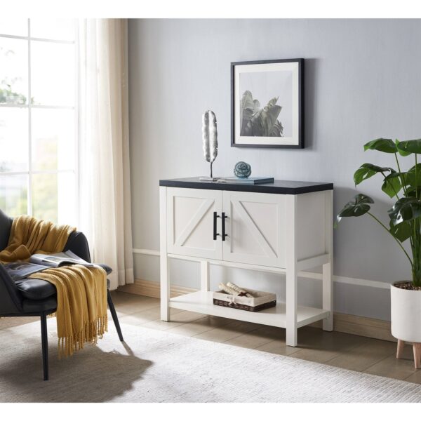 Modern 2 Drawer Wooden Storage Console Table White/Black - Image 4