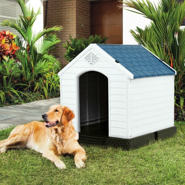 Medium size Outdoor Heavy Duty Blue and White Plastic Dog House - Image 2