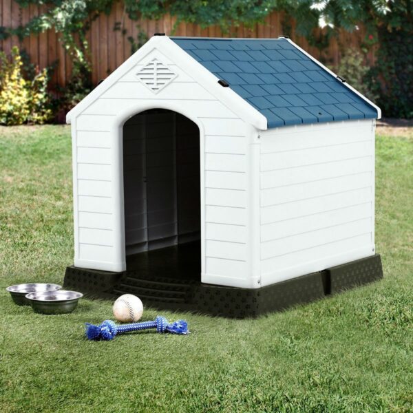 Medium size Outdoor Heavy Duty Blue and White Plastic Dog House - Image 4