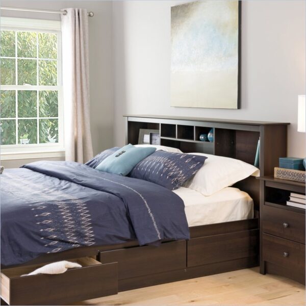 King size Bookcase Headboard in Espresso Wood Finish - Image 3