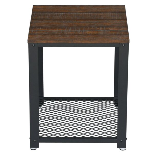 Modern Industrial Metal Wood Nightstand Side Table with Mesh Shelf - Image 2