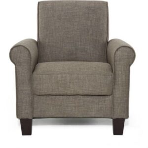 Moss Brown Fabric Upholstered Arm Chair with Wood Legs