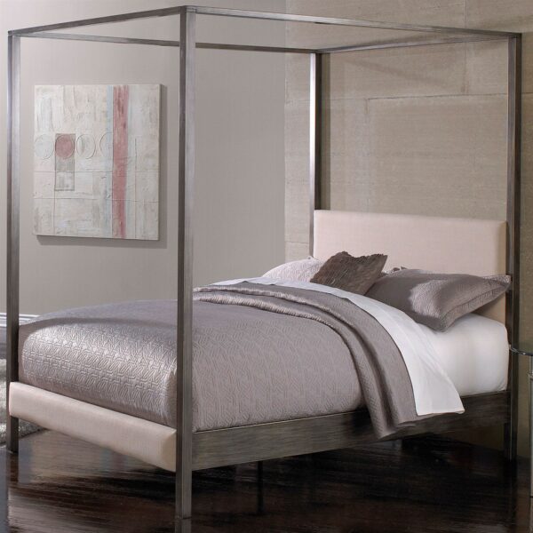 King size Modern Metal Platform Canopy Bed Frame with Upholstered Headboard and Footboard - Image 2