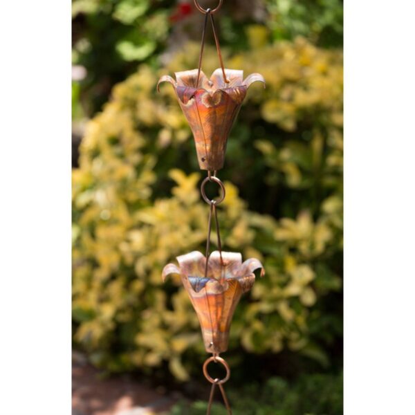 Copper 8.5-Ft Flower Rain Chain Rain Gutter Downspout - Image 2