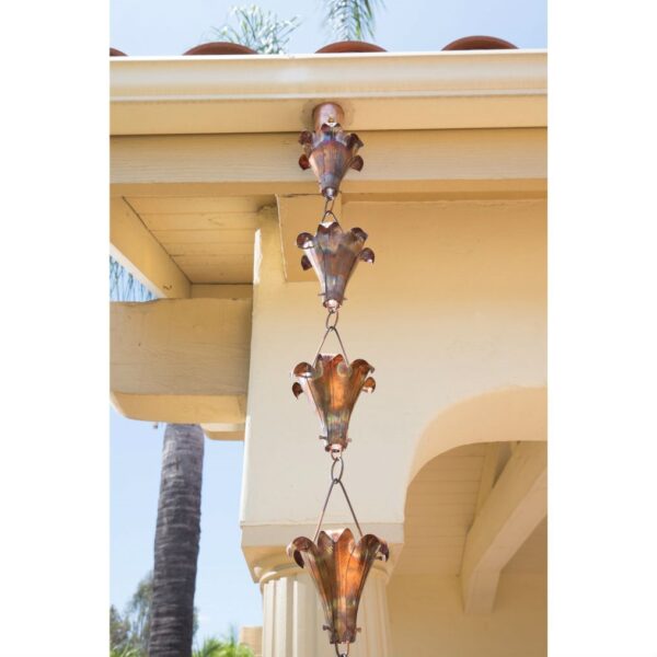Copper 8.5-Ft Flower Rain Chain Rain Gutter Downspout - Image 3